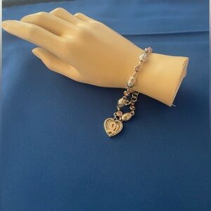 Brighton Breast Cancer Elegant Silver Tone and Pink Heart Charm Bracelet